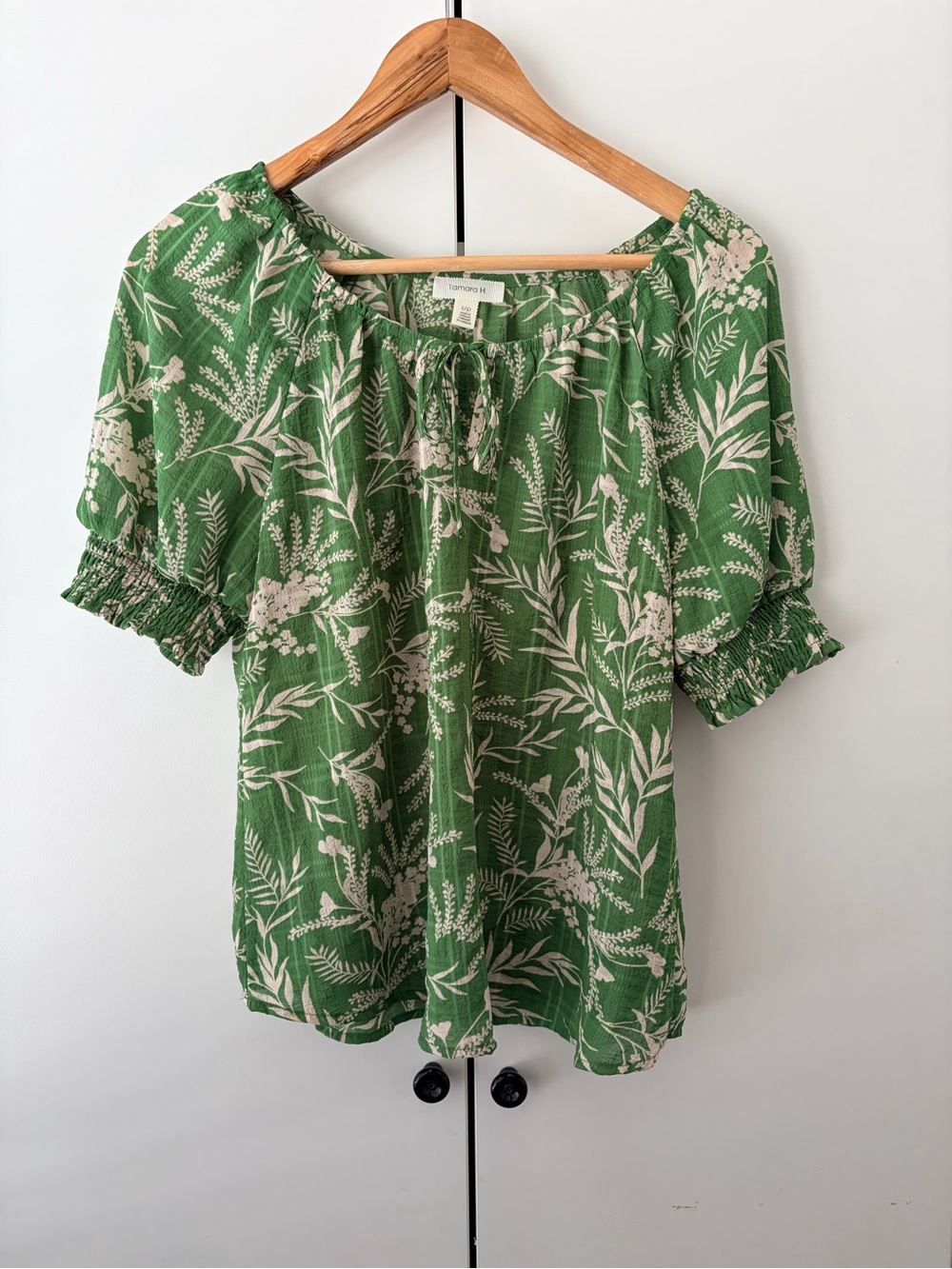 Tamara Mellon Green Floral Peasant Blouse